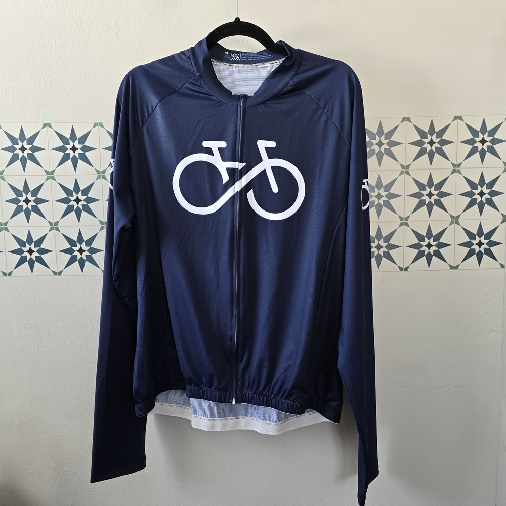 Navy Blue Cycling Jacket with White Bike Logo
